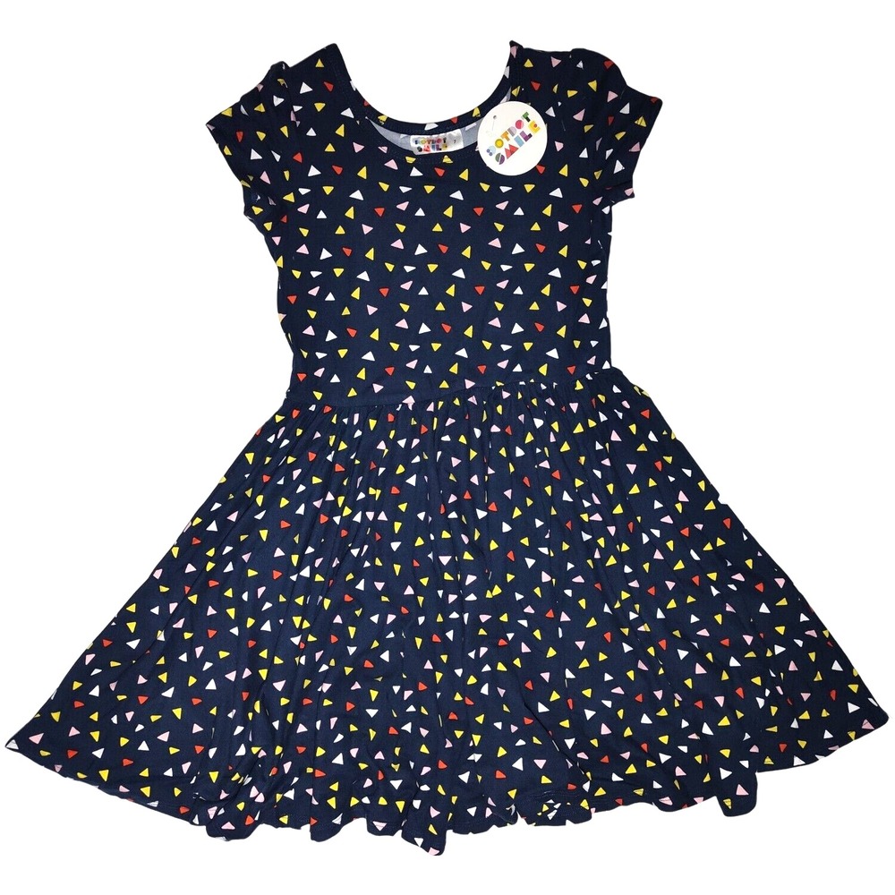 Dot Dot Smile Girls 5 6‎ Navy Blue Triangles Cap Sleeve Twirl Dress Red Yellow